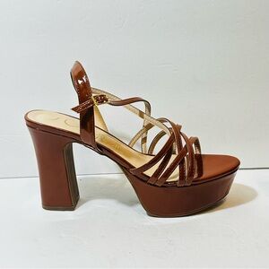 NEW Sugar brown patent strappy heels chunky 8.5